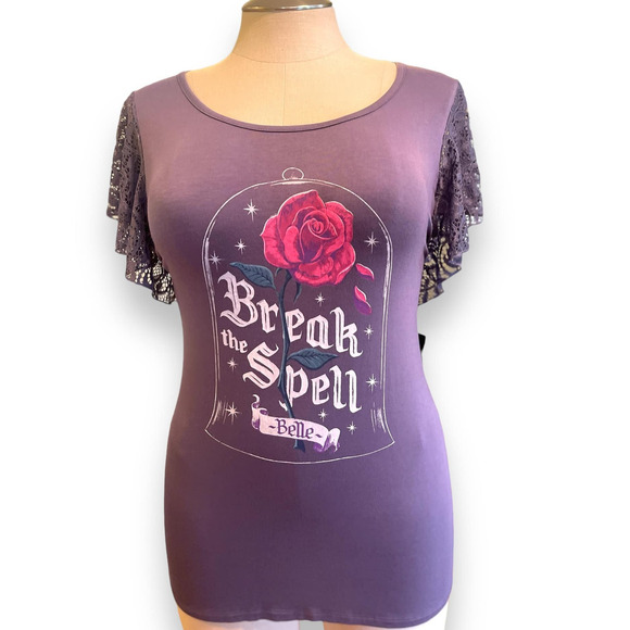 New Torrid 4 (4X 26) Beauty and the Beast Enchanted Rose Lace Flutter Sleeve Top - Picture 1 of 3